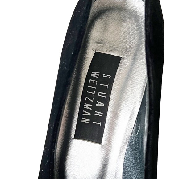 Stuart Weitzman Velvet Slip On Heels Shoes Pumps Black Square Toe Cutout Sz 8 B - Picture 7 of 12